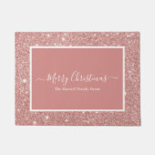 Frohe Weihnachts-Rose Gold Glitzer Familienname Fußmatte (Vorderseite)