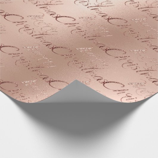 Frohe Weihnachts-Rose Gold Glitzer Script Elegant1 Geschenkpapier (Ecke)