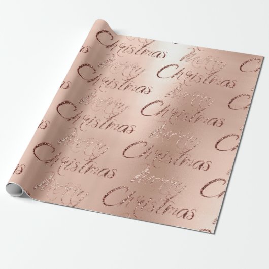 Frohe Weihnachts-Rose Gold Glitzer Script Elegant Geschenkpapier (Ungerollt)