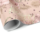 Frohe Weihnachts-Rose Gold Glitzer Script floral Geschenkpapier (Rolleneckpunkt)