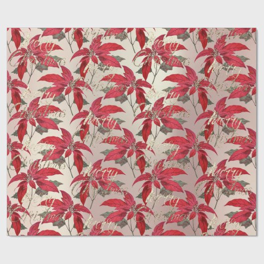 Frohe Weihnachts-Rose Gold Glitzer Script Red Flor Geschenkpapier (Flach)