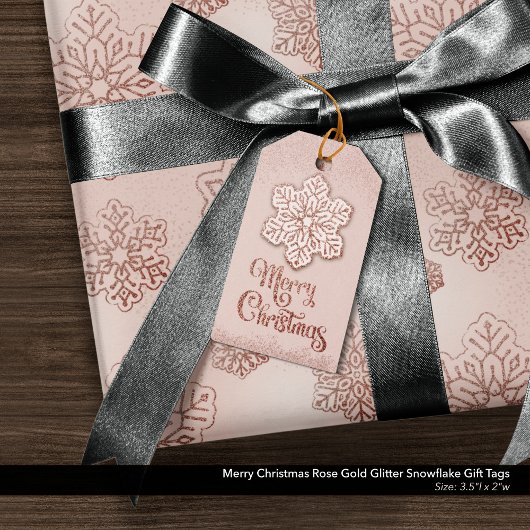 Frohe Weihnachts-Rose Gold Glitzer Snowflake Geschenkanhänger