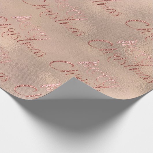 Frohe Weihnachts-Rose Gold Ivory Burlap Hütte Geschenkpapier (Ecke)