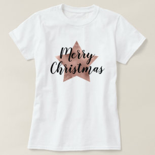 Frohe Weihnachts-Rose Gold Pink Star T-Shirt