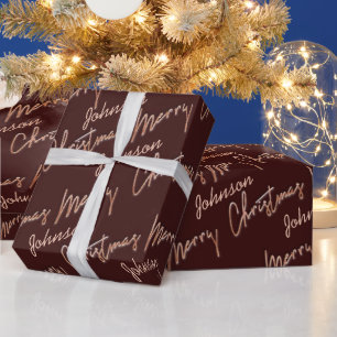 Frohe Weihnachts-Rose Gold-Script aus Name Bordeau Geschenkpapier