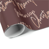 Frohe Weihnachts-Rose Gold-Script aus Name Bordeau Geschenkpapier (Rolleneckpunkt)