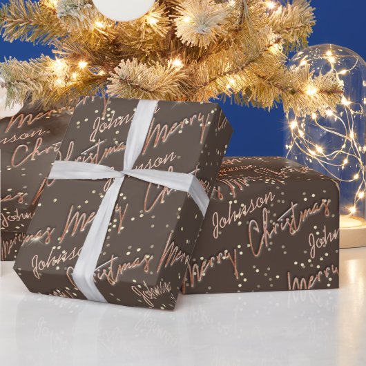 Frohe Weihnachts-Rose Gold-Script aus Name Brown Geschenkpapier (Feiertage)