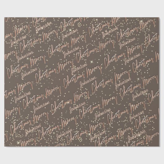 Frohe Weihnachts-Rose Gold-Script aus Name Brown Geschenkpapier (Flach)