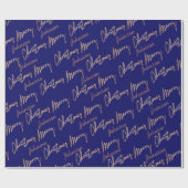 Frohe Weihnachts-Rose Gold-Script aus Name Navy Geschenkpapier (Flach)