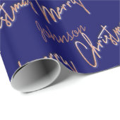 Frohe Weihnachts-Rose Gold-Script aus Name Navy Geschenkpapier (Rolleneckpunkt)