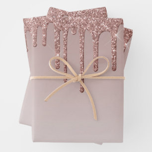 Frohe Weihnachts-Rose Gold Tropfen Glam Girl Geschenkpapier Set