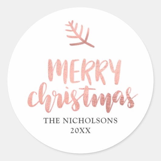 Frohe Weihnachts-Rose Gold Typografie | Urlaub Runder Aufkleber (Vorderseite)