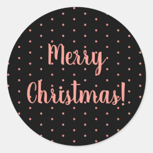 Frohe Weihnachts-Rose Gold und Black Polka Dots Runder Aufkleber
