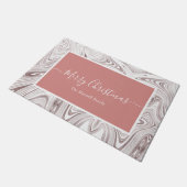 Frohe Weihnachts-Rose goldene Swirl Familienname Fußmatte (Schrägansicht)