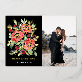 Frohe Weihnachts-Rot-Aquarell-Rose Folien Feiertagskarte