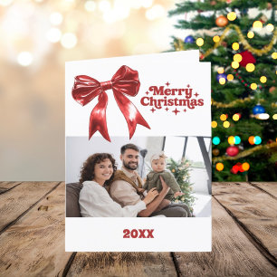 Frohe Weihnachts-Rot-Bogen-Foto Jahr in Überprüfun Feiertagskarte
