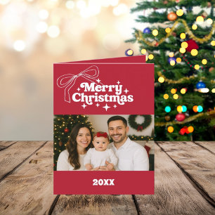 Frohe Weihnachts-Rot-Bogen-Foto Jahr in Überprüfun Feiertagskarte