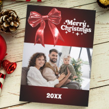 Frohe Weihnachts-Rot-Bogen-Foto-Karte