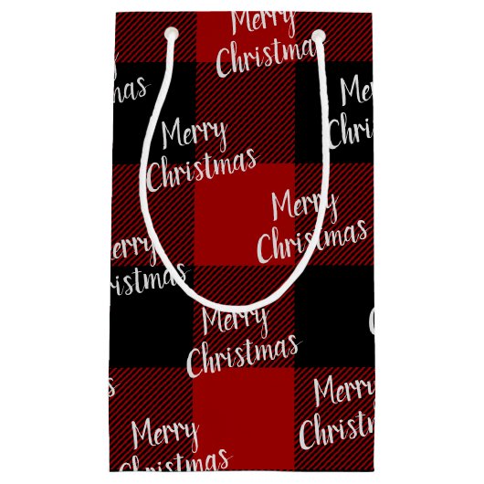 Frohe Weihnachts-Rot-Büffel kariert Kleine Geschenktüte (Vorderseite)