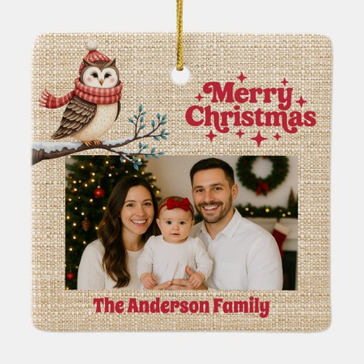 Frohe Weihnachts-Rot-Foto-Ohrfeige Keramikornament (Rückseite)