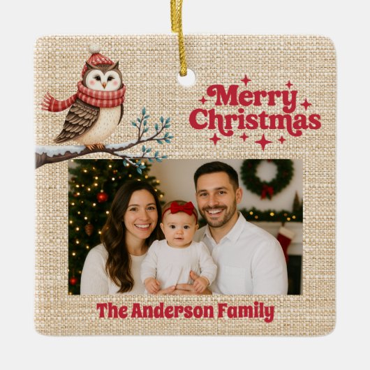 Frohe Weihnachts-Rot-Foto-Ohrfeige Keramikornament (Vorderseite)