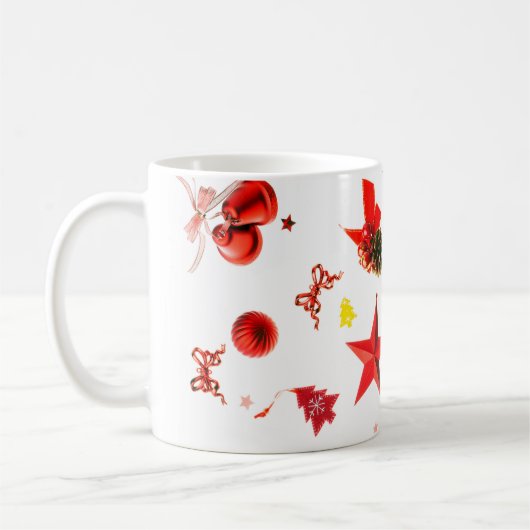 Frohe Weihnachts Rot gemischte Ornamente Kaffeetasse (Links)