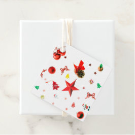 Frohe Weihnachts Rot gemischte Ornamente mit Text Geschenkanhänger