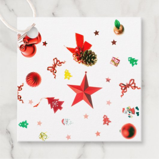 Frohe Weihnachts Rot gemischte Ornamente mit Text Geschenkanhänger (Vorderseite)