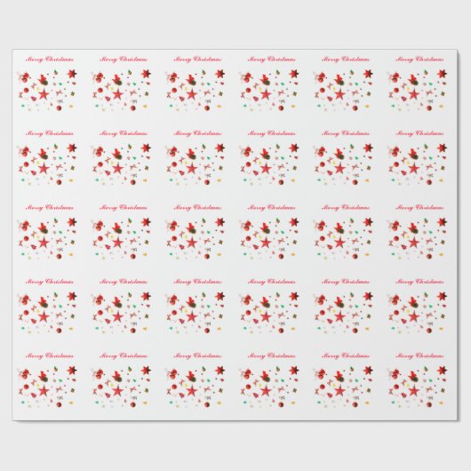 Frohe Weihnachts Rot gemischte Ornamente mit Text Geschenkpapier (Flach)