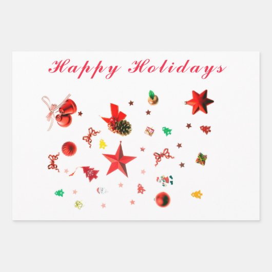 Frohe Weihnachts Rot gemischte Ornamente mit Text Geschenkpapier Set (Vorderseite 3)