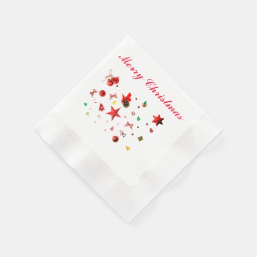 Frohe Weihnachts Rot gemischte Ornamente mit Text Serviette (Ecke)