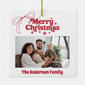 Frohe Weihnachts rot gezeichnet Bogen Retro-Foto Keramikornament (Rückseite)