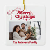 Frohe Weihnachts rot gezeichnet Bogen Retro-Foto Keramikornament (Vorderseite)