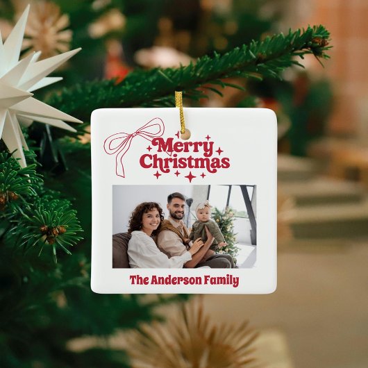 Frohe Weihnachts rot gezeichnet Bogen Retro-Foto Keramikornament