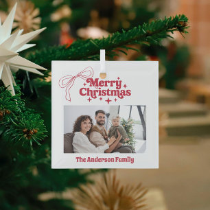 Frohe Weihnachts rot gezeichnet Bogen Retro-Foto Ornament Aus Glas