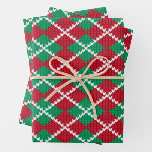 Frohe Weihnachts Rot & Grün Raute Muster Geschenkpapier Set (Beispiel)