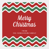 Frohe Weihnachts Rot-Grün-Streifen Muster Quadratischer Aufkleber (Vorderseite)