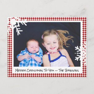 Frohe Weihnachts-Rot-Kariert-Familienfoto-Karte Postkarte