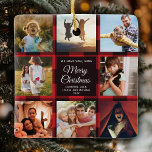 Frohe Weihnachts Rot Karierten Multifoto Collage Keramikornament<br><div class="desc">Perfektes Geschenk für den Urlaub: Ein maßgeschneidertes, modernes, trendiges Instagram Foto Collage Ornament mit einer personalisierten Botschaft und 16 beliebten Fotos aus der Familie auf einem karierten Hintergrund mit rotem Büffel. Machen Sie das zu einem Geschenk für Ihre Mutter, Ihren Vater, Ihre Schwester, Tante oder andere Familienmitglieder oder Freunde -...</div>