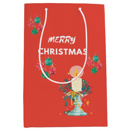 Frohe Weihnachts-Rot - Papiertaschen Mittlere Geschenktüte (Vorderseite)