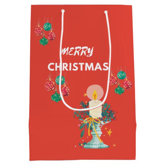 Frohe Weihnachts-Rot - Papiertaschen Mittlere Geschenktüte (Rückseite)