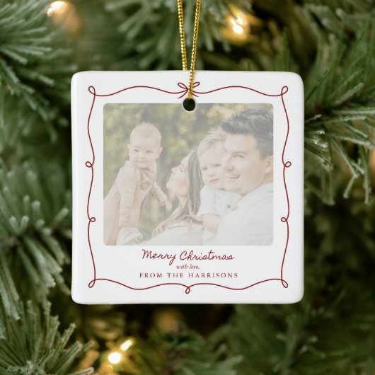 Frohe Weihnachts-Rot-Rahmen Familie Foto Ornament (Baum)