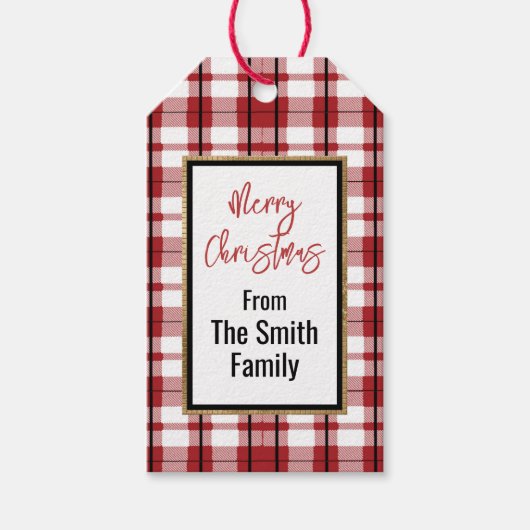 Frohe Weihnachts Rot Schwarz-weiß Kariert Minimal Geschenkanhänger (Vorderseite)