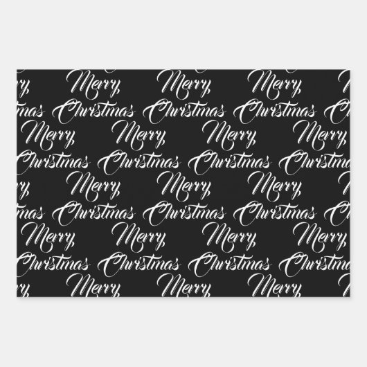 Frohe Weihnachts Rot Schwarz-weiße Drehbuch elegan Geschenkpapier Set (Vorderseite 3)