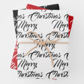 Frohe Weihnachts Rot Schwarz-weiße Drehbuch elegan Geschenkpapier Set (Beispiel)
