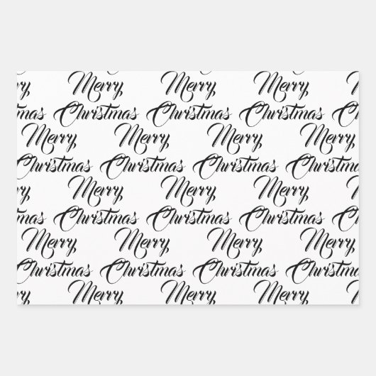 Frohe Weihnachts Rot Schwarz-weiße Drehbuch elegan Geschenkpapier Set (Vorderseite)