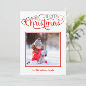 Frohe Weihnachts-Rot-Script-Foto Feiertagskarte (Stehend Vorderseite)