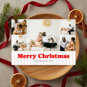 Frohe Weihnachts Rot Streifen 7 Foto Urlaub Feiertagskarte