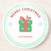 Frohe Weihnachts-Rot-Text-Geschenkboxen auf weiß Getränkeuntersetzer (Vorne)