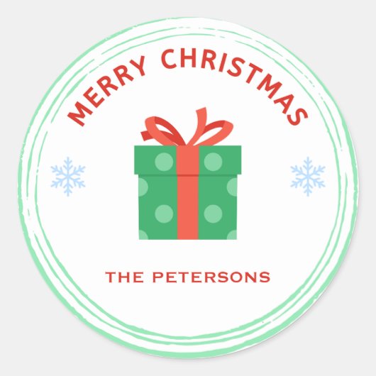 Frohe Weihnachts-Rot-Text-Geschenkboxen auf weiß Runder Aufkleber (Vorderseite)